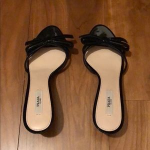 Prada Black Patent Leather Bow Sandal